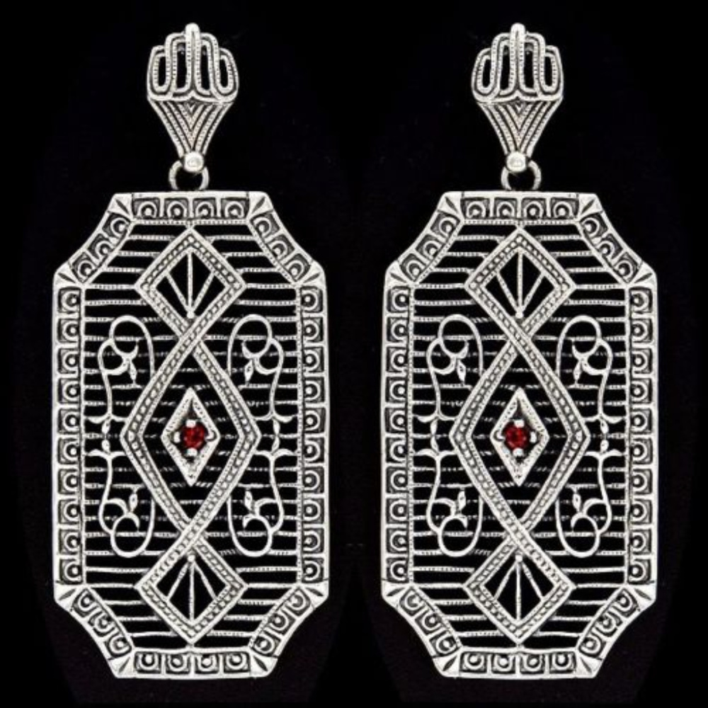 Fire Garnet 925 Sterling Silver  Filigree Earrings